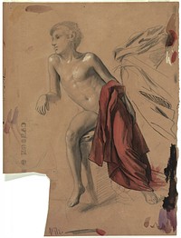 Boy nude with red drapery by Gustav Klimt