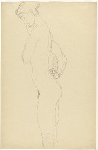Standing female nude in profile to the left by Gustav Klimt