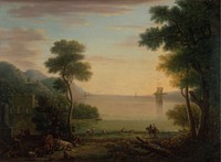 Classical Landscape with Figures and Animals: Sunset