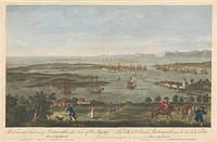 The Town & Harbour of Portsmouth, with a View of His Majesty's Fleet  Spitthead, (a)Portsmouth, (b)Gosport, (c)Portchester Castle, (d)Isle of Wight