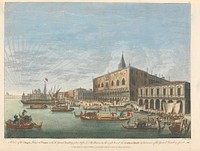 A View of the Doge's Palace at Venice with the Grand landing  place before it.  The Prison on the right hand the Custom House and Entrance of the Grand Canal in front