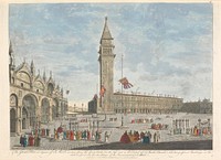 The Great Place or Square of St. Mark as seen from the Great Clock. On the left side is the Portal of St. Marks Church. The magnificent Building on the side in front are the dwellings of the Procurators of St. Mark