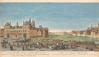 A View of the Town House or Guild Hall of Paris And from thence on both sides ye River Seine to St. Mary's Bridge & to ye Wooden Bridge call'd Pont Rouge