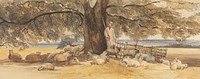 A Shepherd with Flock Beneath a Large Tree