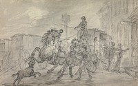 A  Lioness Attacking the Off-Leader of the Exeter Mail Coach Outside the Pheasant Inn, Winterslow, on the Night of 20 October 1816