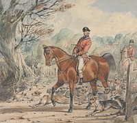 Foxhunting: Hunt Servants Leading Out Hounds