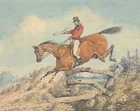 Foxhunting: Rider Jumping a Stile