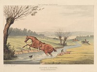 [Fox-hunting] set of six: The Cockney's Misfortune. "Facing a Brook"