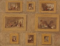 The Only Child; The Jew's Harp; The Cut Finger; Blind Man's Buff; The Rent Day; The Scotch Piper; The Prieu-Dieu; and Self Portrait: A Sketch of the Eight Paintings Framed and Hanging on a Wall