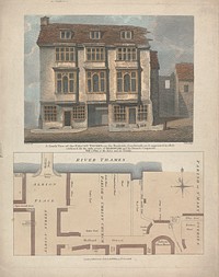 A South View of the Falcon Tavern, on the Bankside, Southwark; as it appeared in 1805: celebrated for the daily resort of Shakspeare, and his Dramatic Companions with a Plan of the site and its vicinity.