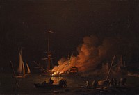 Ship on Fire at Night