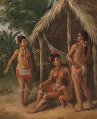 A Leeward Islands Carib family outside a Hut