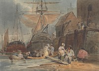 Ships at Wharf with Passengers Disembarking