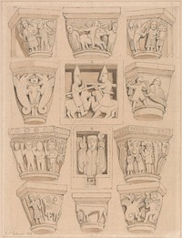 Capitals and A & B Bas-Reliefs in the Abbey Church of Saint Georges de Bocherville, near Rouen, Normandy