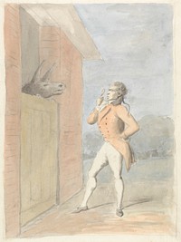 A Dandy Quizzing a Mule's Head seen over a Stable Door