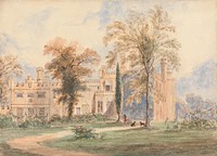 An unidentified Gothic Mansion: Side View of the House with Garden