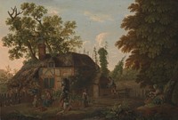 Hop Pickers Outside a Cottage by George Smith