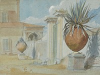 Villa Massimi, Rome: Gateway Flanked by Palms in Large Earthware Jars