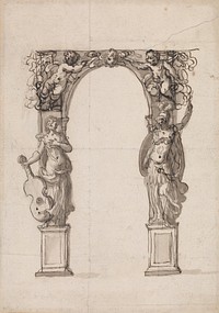Design for a Temporary Arch Ornamented with Putti and Allegorical Figures of Music and War