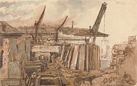 The Building of Waterloo Bridge by William Henry Hunt