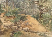 Woodland Scene with a Path Across a Stream