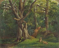 Woodland scene with rabbits