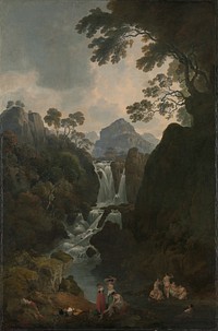 A Waterfall with Bathers