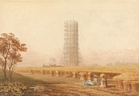 Bonaparte's Column in Scafolding at Boulogne, France, with Harvesters in a Field