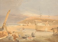 Shore Scene with Sailing Ship at Quay