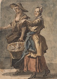 Two Women holding a Basket by Paul Sandby