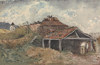 Landscape with two figures beside an old building