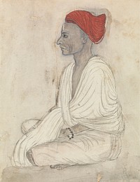 Man in a Red Turban Sitting Crosslegged