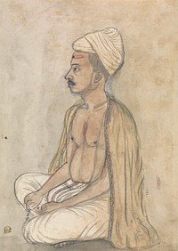 Man with a Yellow Shawl Sitting Crosslegged