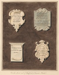Memorials to Mrs. Mary Staunton, John Silvester, Mrs. Frances Whiterly and Mrs. Rebecca Lone from Bedfont Church by Daniel Lysons