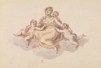 Mother and Children Seated on Cloud