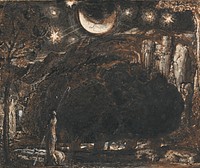 A Shepherd and his Flock under the Moon and Stars