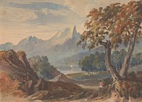 Landscape with Mountains, Lake Castle, Seated Figure in Foreground