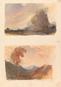 Two Drawings on One Sheet: Landscape with Large Cliff in Foreground - Cuyp's Principle (no. 3); Landscape with Tree in Foreground, Mountains in Distance - Both's Principle (no. 4)