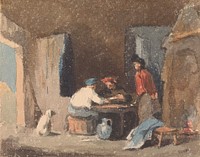 Figures at a Table Inside a Cottage