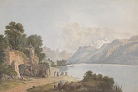 Mountainous Landscape with Lake, Gate and Figures