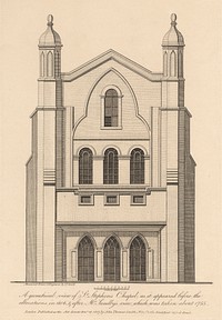 Geometrical View of St. Stephen's Chapel, as it appeared before the alterations in 1806 and after Mr. Sandby's view, which was taken about 1755