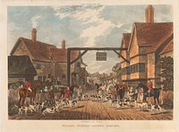 [Fox-hunting] set of four:  Hertfordshire.  1.  (Whitewell near Welwyn) / Village Scenery - Hounds Meeting