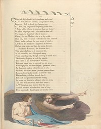 Young's Night Thoughts, Page 33, "Like that, the dial speaks; and points to thee" by William Blake.