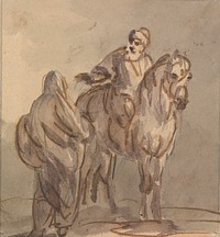 Two People: One Standing, One Seated on a Horse by Sawrey Gilpin