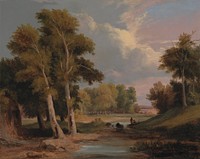 A Wooded River Landscape with Fishermen