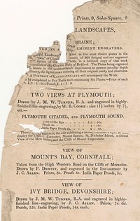 Advertisement for 'List of New Prints and Engraved Works published by W.B. Cooke 9 Soho Square'