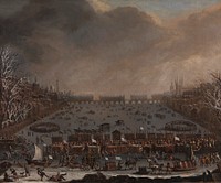 Frost Fair on the Thames, with Old London Bridge in the distance