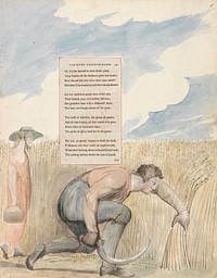 The Poems of Thomas Gray, Design 109, "Elegy Written in a Country Church-Yard." by William Blake. Original public domain image from Yale Center for British Art.