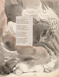 The Poems of Thomas Gray, Design 73, "The Fatal Sisters." by William Blake. Original public domain image from Yale Center for British Art.