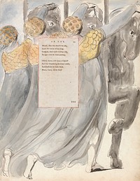 The Poems of Thomas Gray, Design 75, "The Fatal Sisters." by William Blake. Original public domain image from Yale Center for British Art.